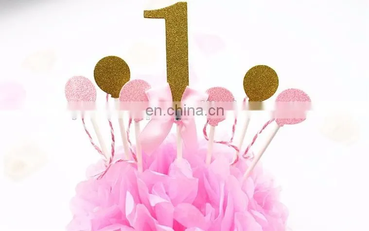 Unique Design Balloon Shape Baby 1 with Bow Birthday Cake Toppers
