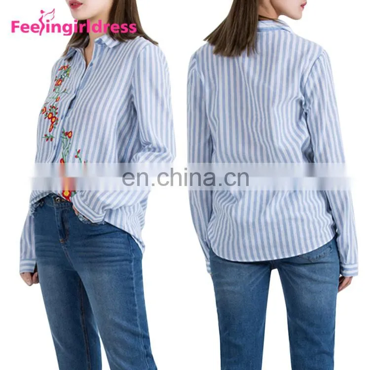 2017 Fashion Autumn Latest Shirt Designs Embroidery Flower Long Sleeve Casual Women T Shirt
