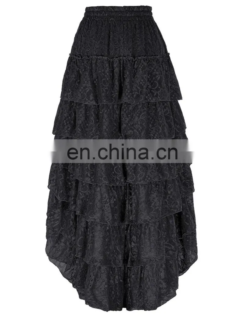 Belle Poque Ladies High-Low hemline design Black Amelia Steampunk Ruffled lace Cake Skirt Popular Skirt BP000221-2