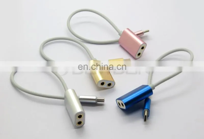 Metal Type C USB C Male to Dual 2 3.5mm Female Splitter Audio Cable