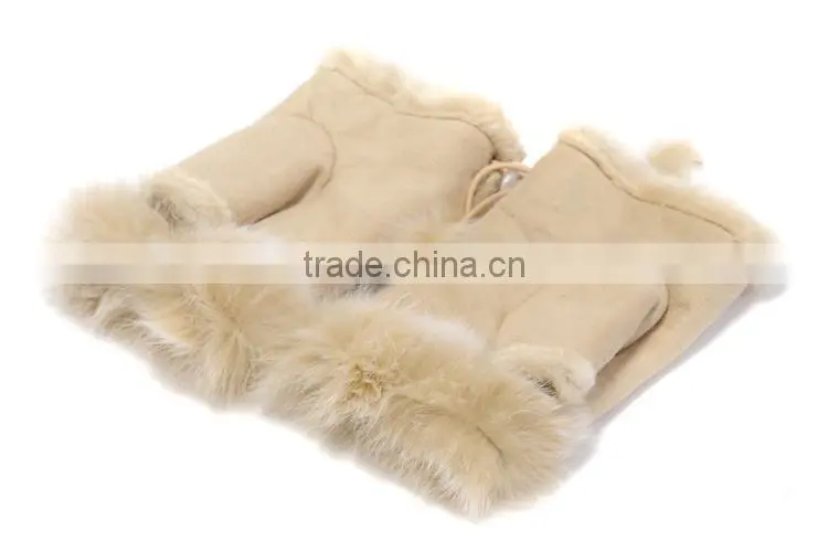 2015 Winter New Double face sheepskin fingerless glove