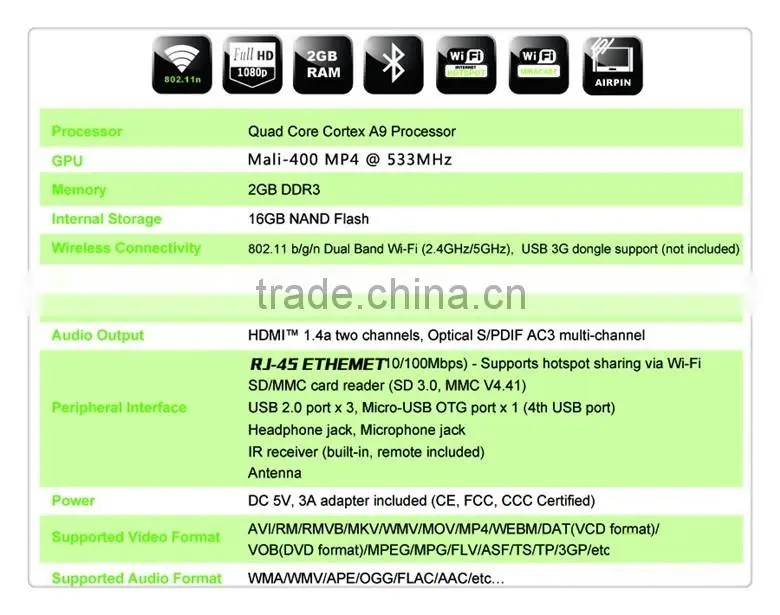 smart wifi android 4.2 bluetooth 4.0 RK3188 1080P LC- X7 TV box
