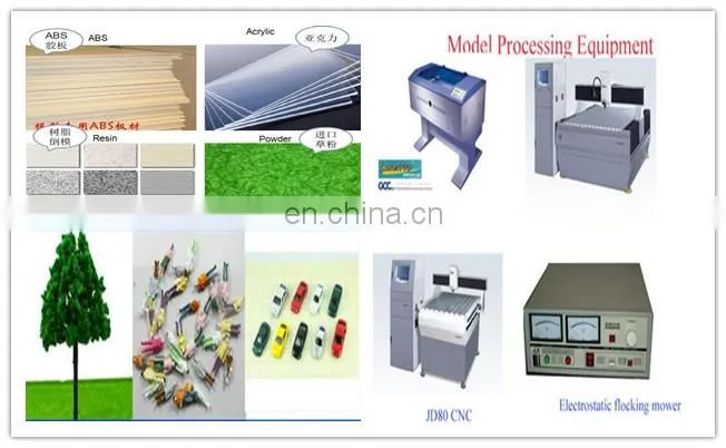 3d physical model architecture with model trees , cars and furniture