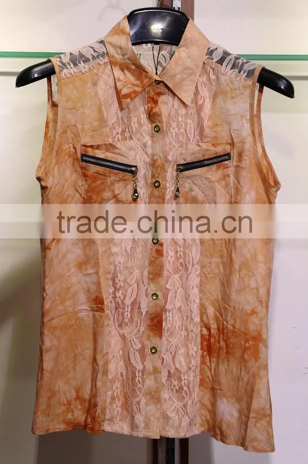 tie-dye rayon sleeveless blouse for ladies