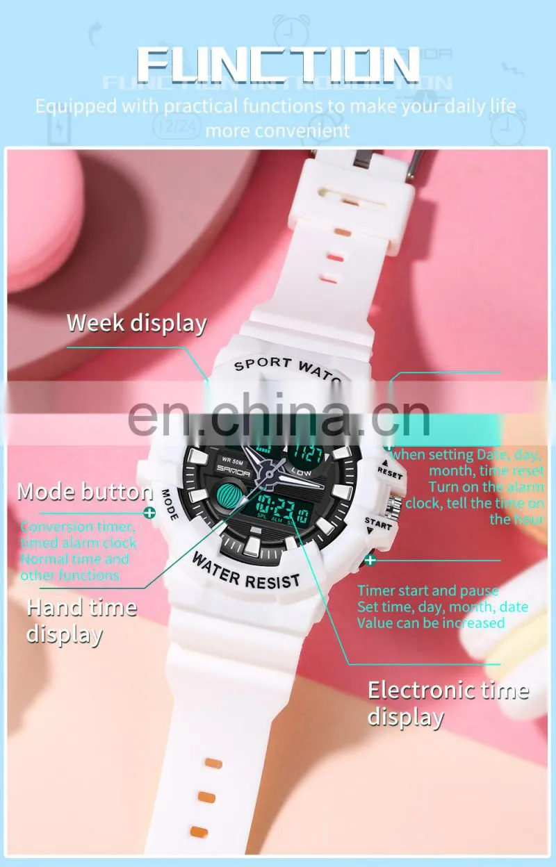 SANDA 3037 Ladies Mens Analog Digital Watches Military Waterproof Clock Casual Watch Women