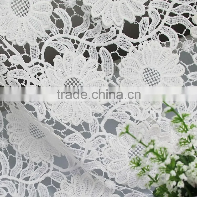 OEM beauty fashion French white 3D flower pattern embroidered mesh lace fabric for garment clothing