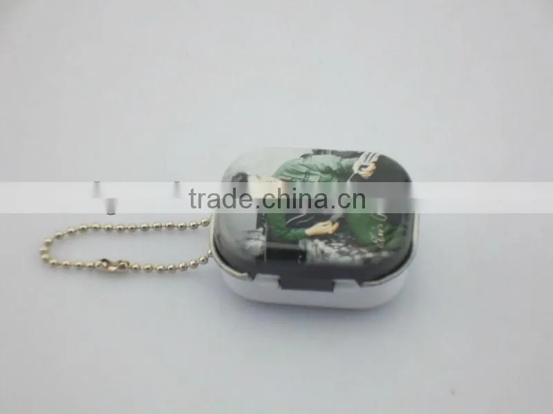 Dongguan wholesale cute hinged tin can with chain rectangle tin box with chain