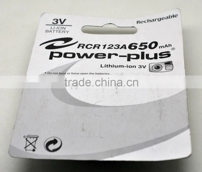 lithium ion rechargeable RCR123A 600mAh 3.7V RCR123A