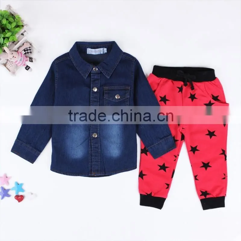 Hot Sale 2016 European and American boys denim jacket + white T-shirt + star pants