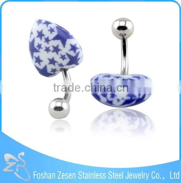 Fancy Lady Girl Resin Heart Shape Belly Ring Barbells Piercing