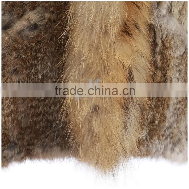 QD30434 Cheap China Bulk Wholesale Clothing Knitted Rabbit Fur Vest With Raccoon Fur Collar Clothes Women