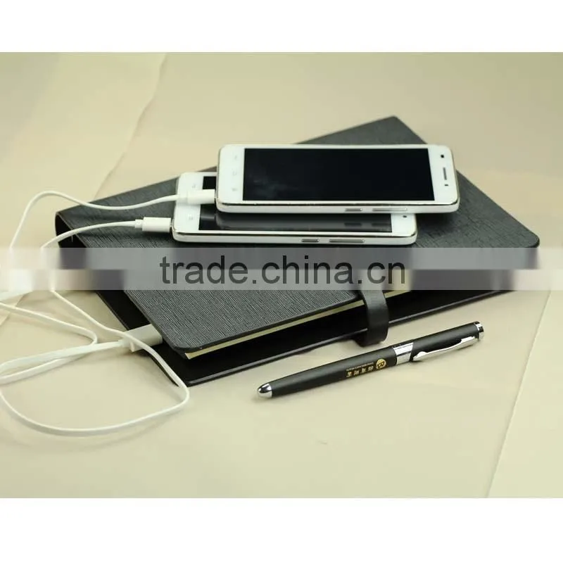 2016 fashion design office ring binder leather notebook with powerbank and usb disk