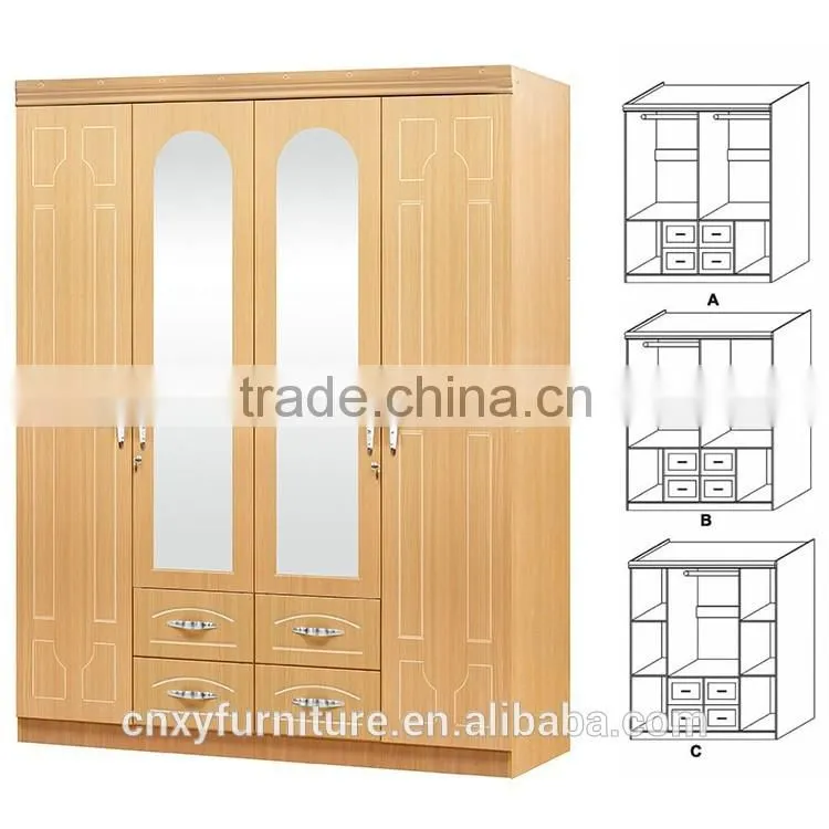 Foshan modern bedroom almirah wardrobe cheap 4 door mdf wood almirah designs in bedroom