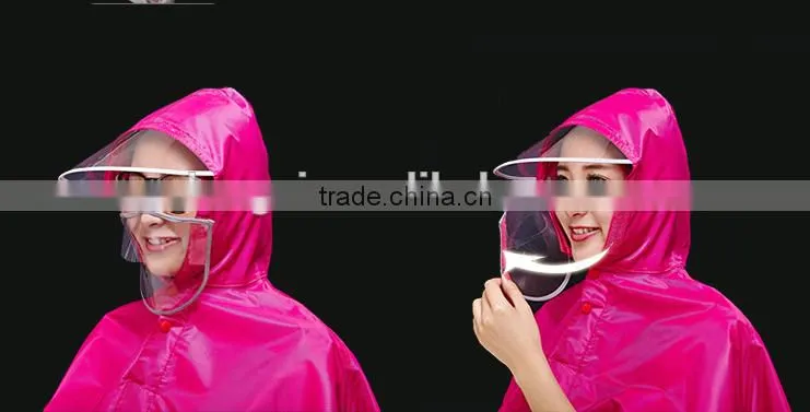 2016 new style rain poncho with reflective tape and face protection