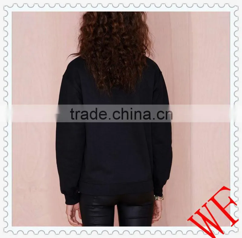 2014 alibaba China Cotton/Polyester Fashion women hoody black pullover girl hoody