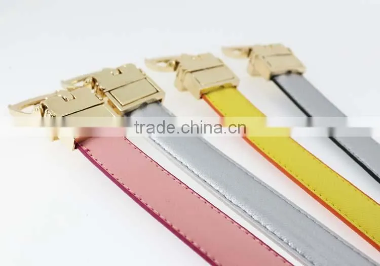 2015 colorful Lady reversible leather belt with shiny gold remove buckles in YiWu