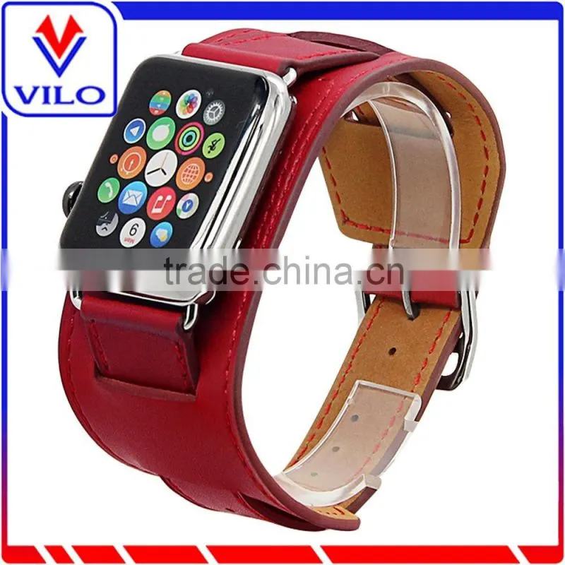 Genuine Cuff Leather Watch Band Strap with Classic Metal Buckle for Apple Watch 38mm 42mm