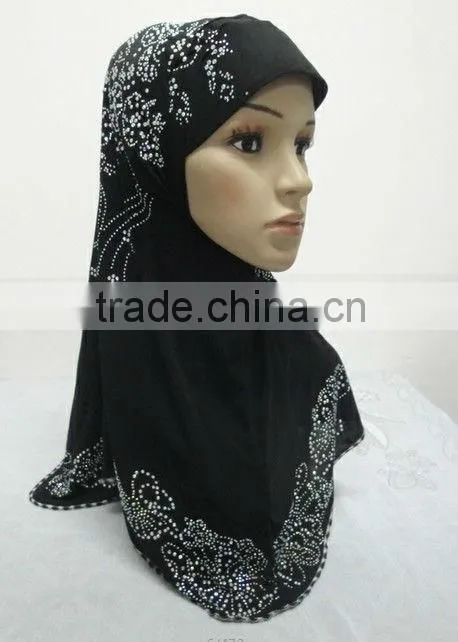 H123 new design one piece muslim hijab with rhinesones