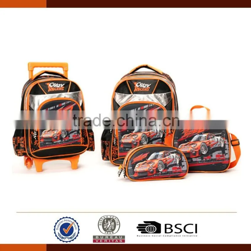 Hot sale EVA crazy racers school trolley bags for boys