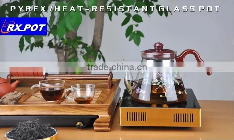 High quality heat resistant borosiilcate pyrex hand made mouth blown glass pots glass tea set 1100E