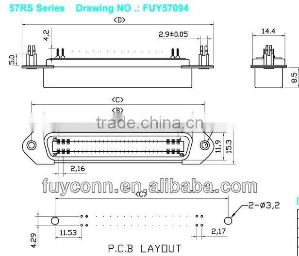 57 Series Female Receptacle Type DDK Solder DIP Termination Centronics Connector PCB Straight Mount