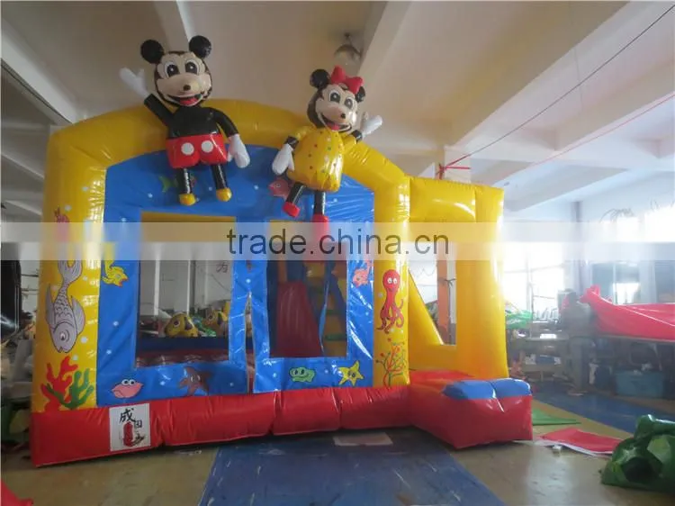 gaint mickey mouse inflatable amusement park with tannal and slide