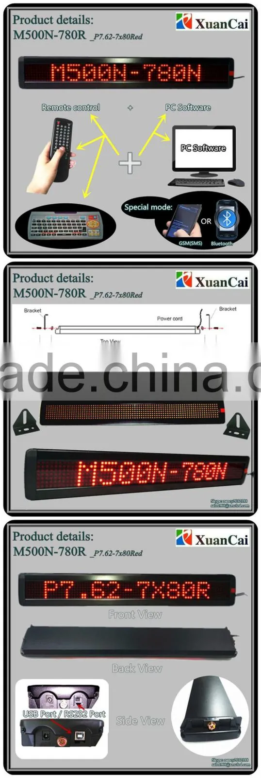 Promotion! M500N-780R(P7.62-7x80Red) 5VDC100-240V AC use programmable led moving message display scrolling text sign panel board