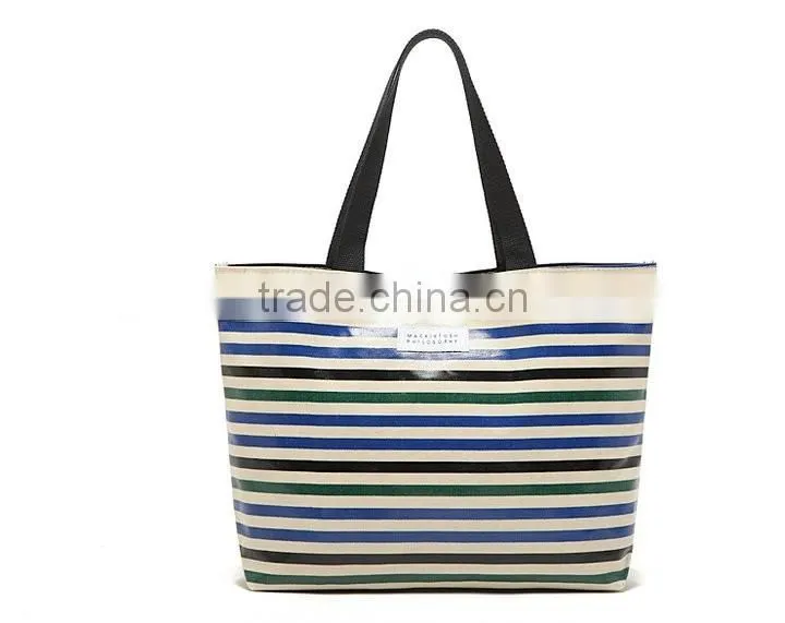 waterproof coated Striped Tote bag ,shopping bag