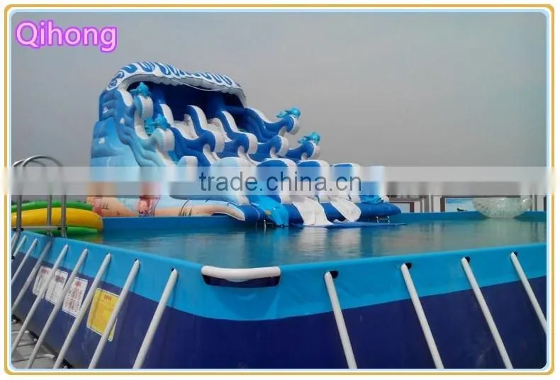 2016 new top selling non inflatable pool, metal frame swimming pool with water slide, custom inflatable pool