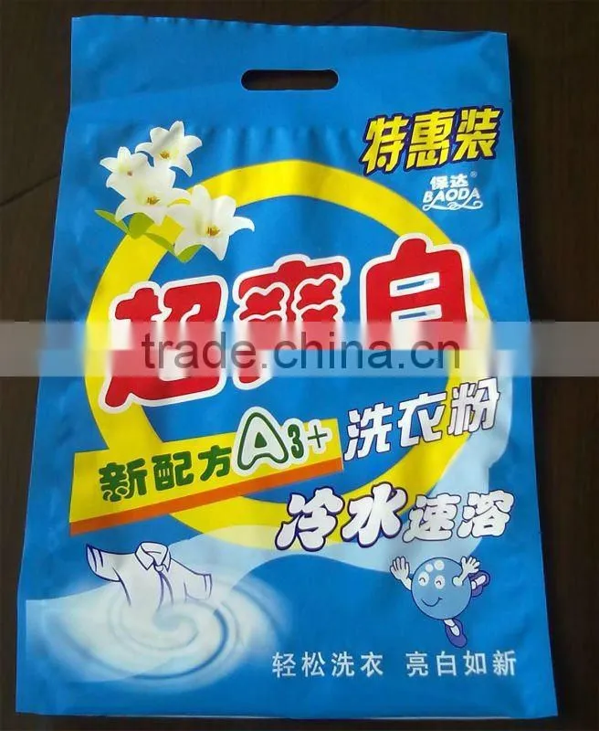 High quality washing powder plastic packaging bags with handle hole 800g