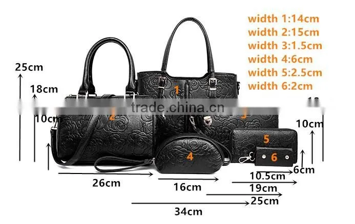 China Wholesale Handbags 2016 Woman Fashion 6 Pieces Leather Handbag Set