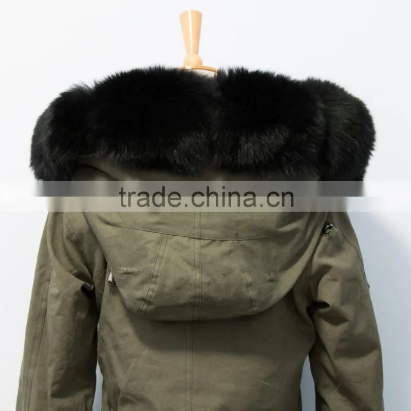 parka Jacket with fox fur hood collar and faux fur lining