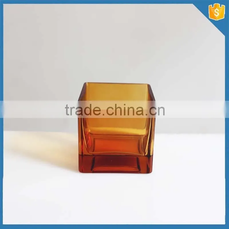 LXHY-CE063 color spray square shape crystal cut glass candle holder