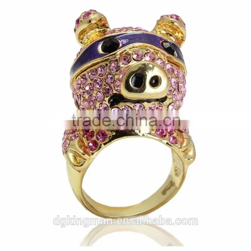 Hot Kingman lovely pig rings crystal jewelry for girls