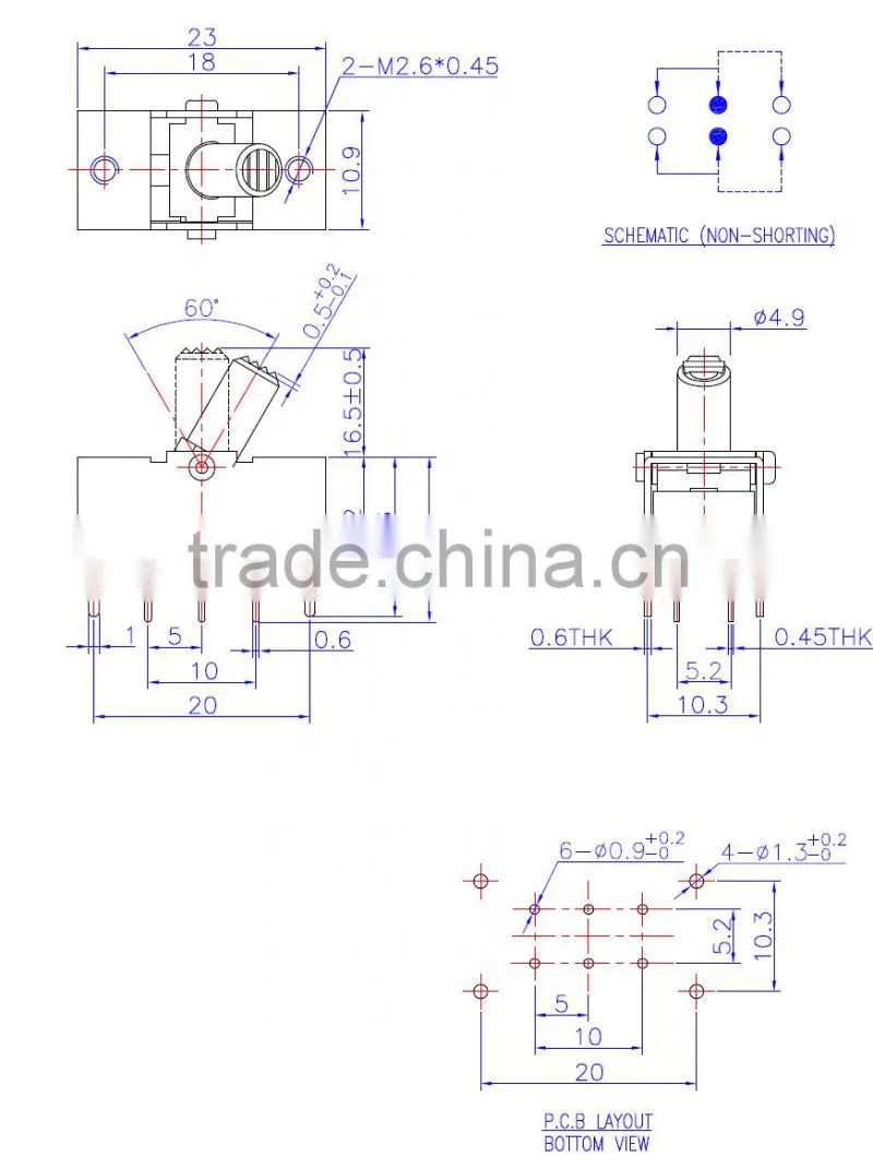 2P2T 50V toggle switch HTS22J03-AT16