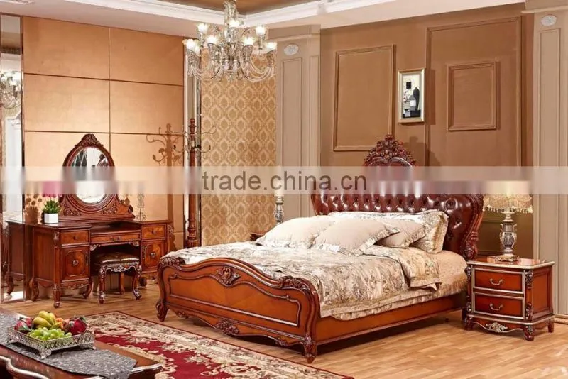 Yumian luxury royal European style oak solid wood bedroom furniture set Bed Bedside table Wardrobe Dressing table Commode