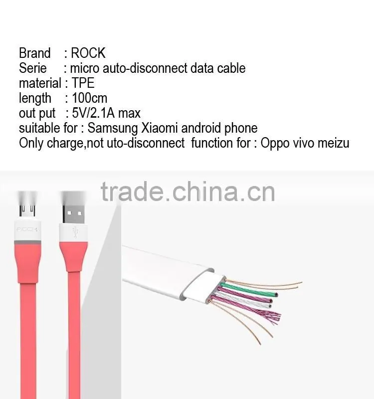 Original Rock Micro Auto-disconnect Data Cable Ligth Micro USB Cable For SAMSUNG Xiaomi HTC smart phone