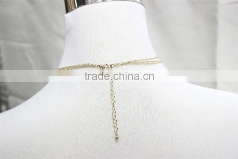 Gold Chain Layered Set Necklace w/Clear Crystal & Circle Heart Metal Necklace 2016 Fashion Style Wholesale