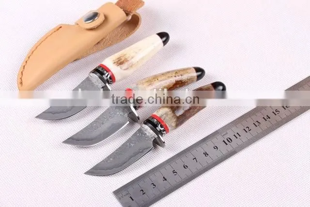OEM Wild Antlers Deer Horn Damascus small collection knife