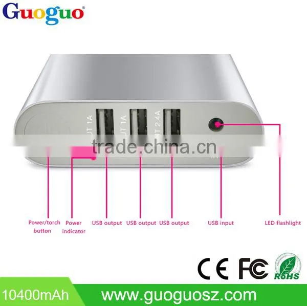 100% Quality Control external phone charger 10400mAh portable 3U Power bank