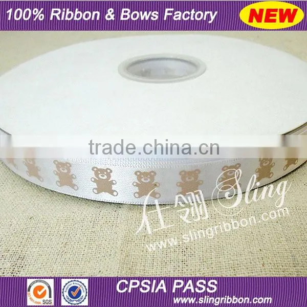 Wholesale 15mm Teddy Bear Printed Satin Ribbon