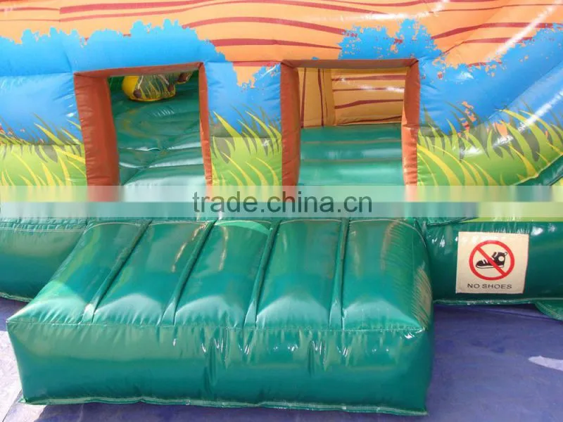 small indoor inflatable Jungle animal jumping dry slide, Air bounce inflatable slide