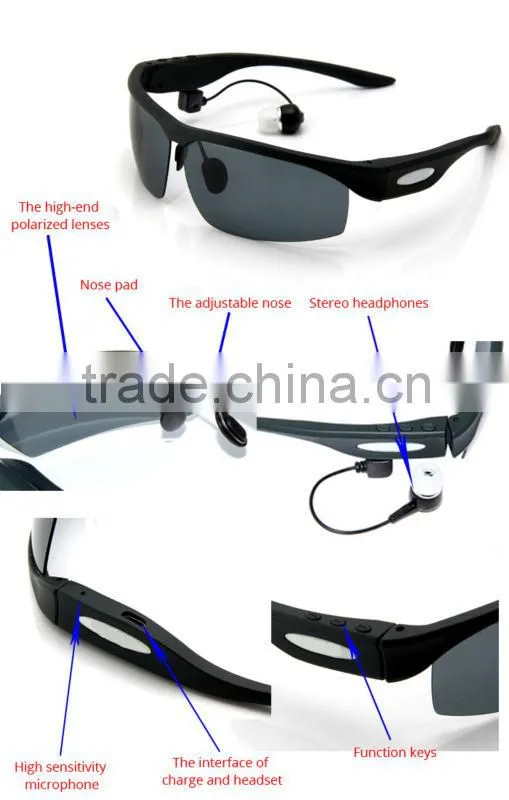 2014 top sale bluetooth headset sunglasses cool summer