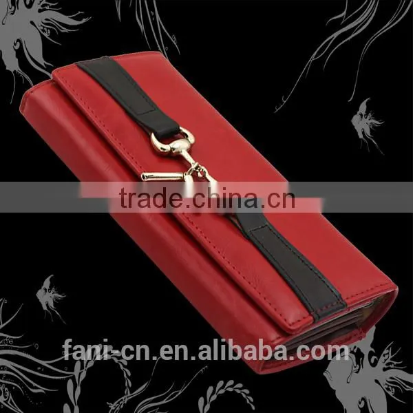 2015 hot selling PU leather wallet with fancy metal design for women or girls