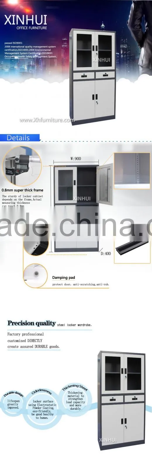 Glass door steel file cabinet with 2 drawers