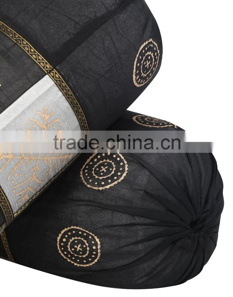 Home Textile Black Bolster Pillow Cover Handmade Indian Bolster Cushion Cover