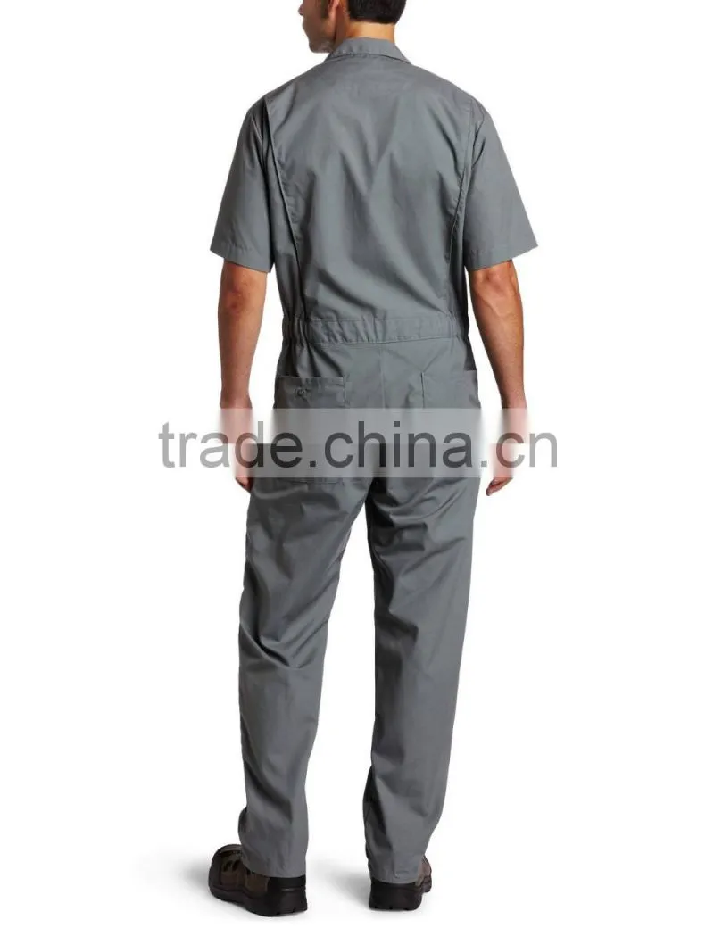 China supplier 60% cotton 40% polyester poplin fire retardant Large back pockets Men's Short Sleeve khaki Coverall