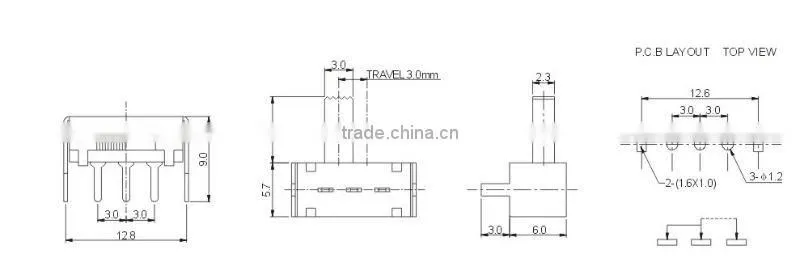 1p2t 3 pin slide switch Sk-12F14(1P2T)