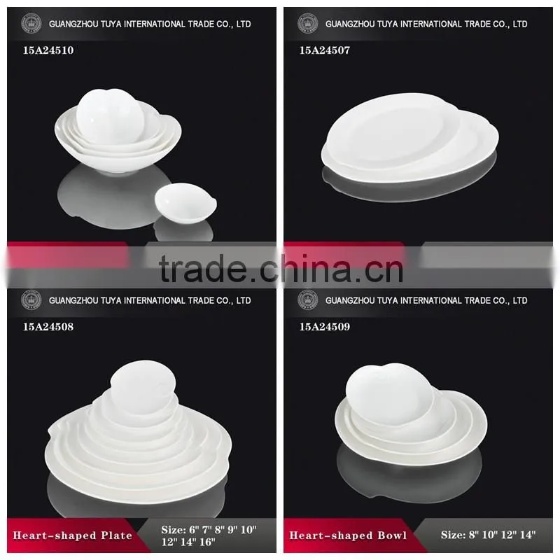 China restaurant supply wedding individualizing white heart shape soup plate, deep dish, deep bowl