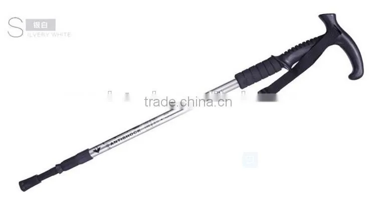 Hot popular T handle alpenstock mountaineering three sections walking sticks